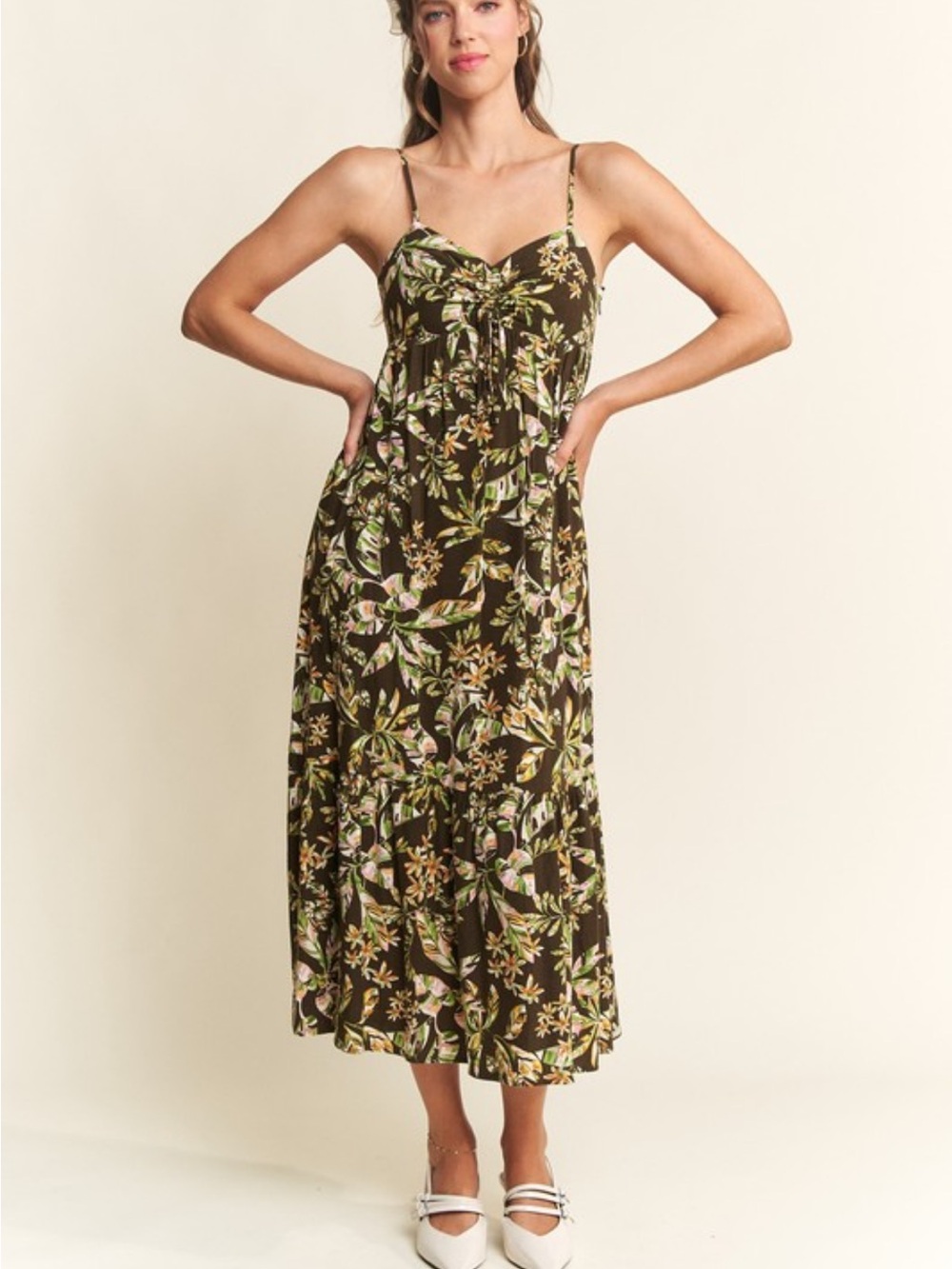 Botanical Print Midi Dress